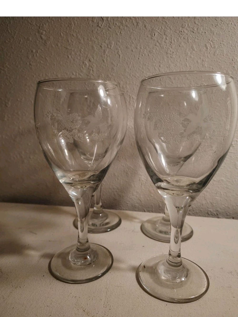 Home Interiors Clear Etched Wine Glasses - Set of 3